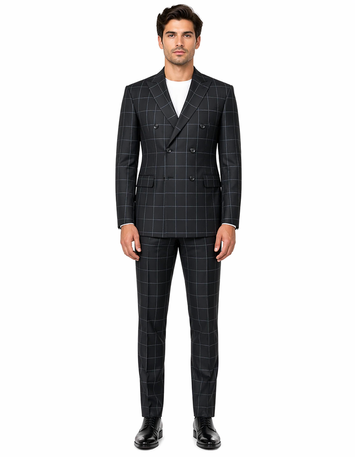 1920's Mens Vested Bold Gangster Vintage Plaid Suit With White Vest in Black