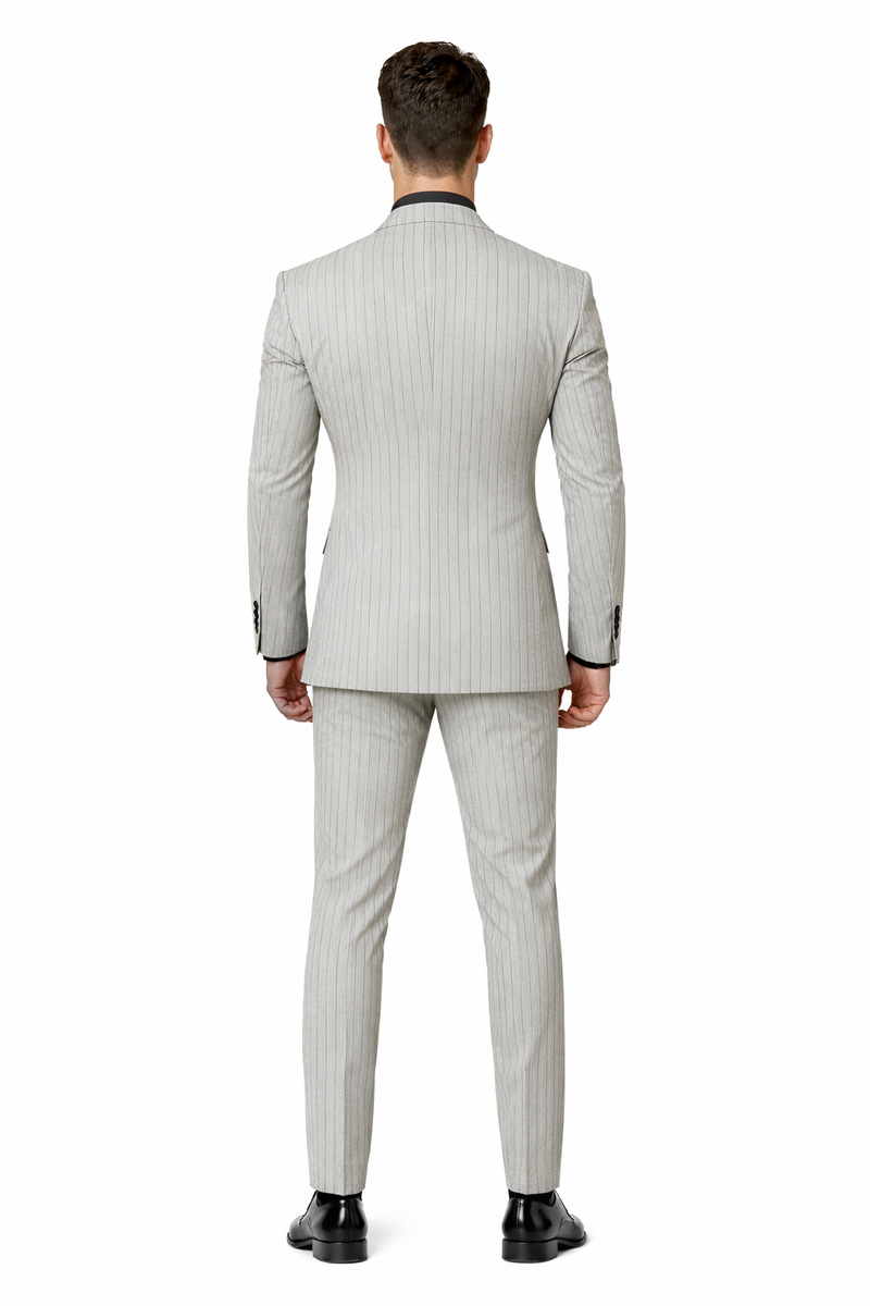 1920s Mint Grey And Black Pinstripe Suit - Vested Stripe Gangster Suit - SAM371SK-01