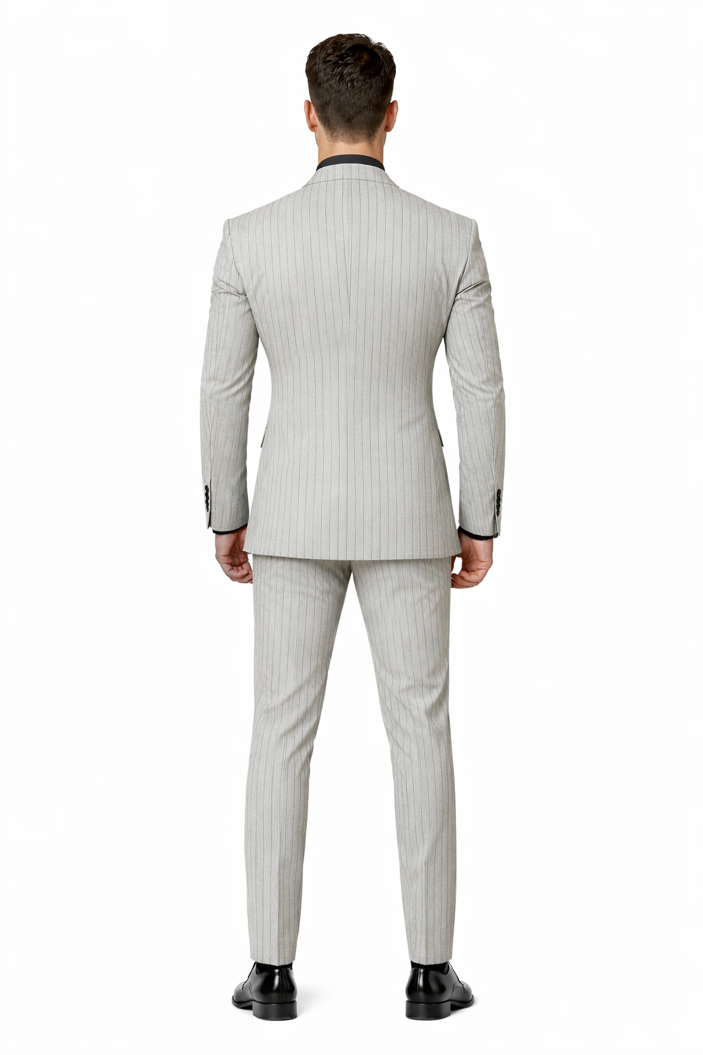 1920s Mint Grey And Black Pinstripe Suit - Vested Stripe Gangster Suit - SAM371SK-01