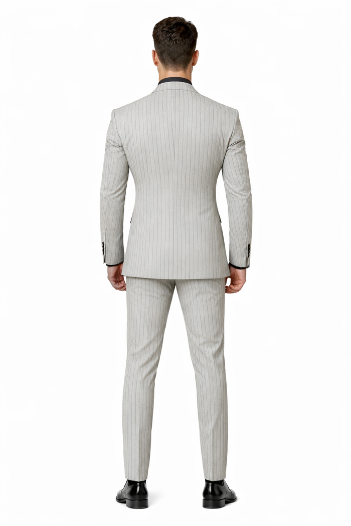 1920s Mint Grey And Black Pinstripe Suit - Vested Stripe Gangster Suit - SAM371SK-01