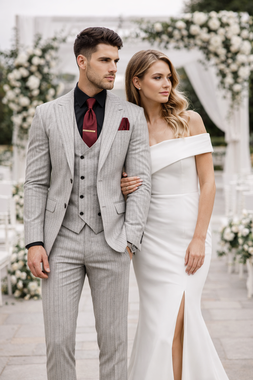 1920s Mint Grey And Black Pinstripe Suit - Vested Stripe Gangster Suit - SAM371SK-01