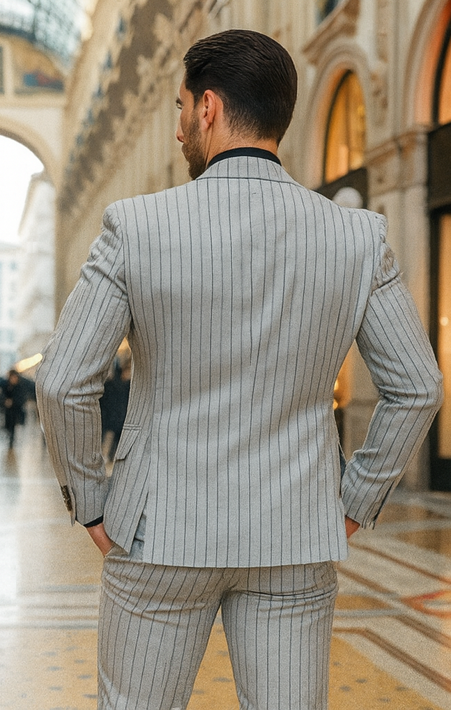 1920s Mint Grey And Black Pinstripe Suit - Vested Stripe Gangster Suit - SAM371SK-01