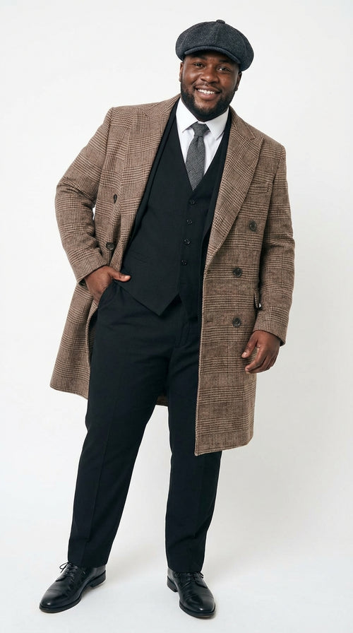 Mens Peaky Blinders Gray Plaid Double Breasted Overcoat + Suit  Peaky Blinders Vintage Wool Blend Coat 1920s