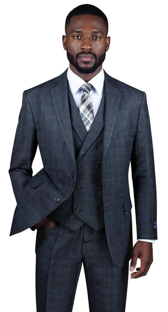 1920s Charcoal Square Plaid Mens Suit 3 Piece DB Vest