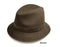 Vintage 1930s brown fedora. Short, rounded crown and medium brim. Textured fabric with a woven band detail. Classic style.