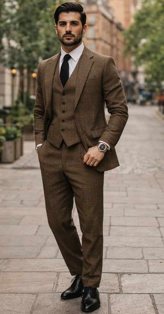1930s Fashion Tweed ~ Herringbone Pattern  - 1930 Suit -  1930s Tuxedo - Brown Suit