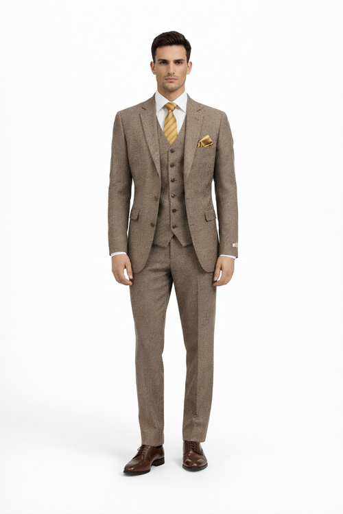 1930s Fashion Tweed ~ Herringbone Pattern  - Mens 1930 Suit -  1930s Tuxedo - Flap Pocket - Brown Suit