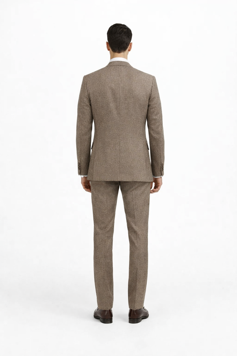 1930s Fashion Tweed ~ Herringbone Pattern  - Mens 1930 Suit -  1930s Tuxedo - Flap Pocket - Brown Suit