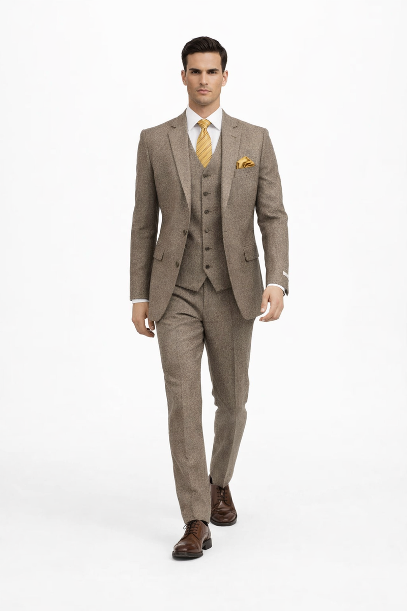 1930s Fashion Tweed ~ Herringbone Pattern  - Mens 1930 Suit -  1930s Tuxedo - Flap Pocket - Brown Suit