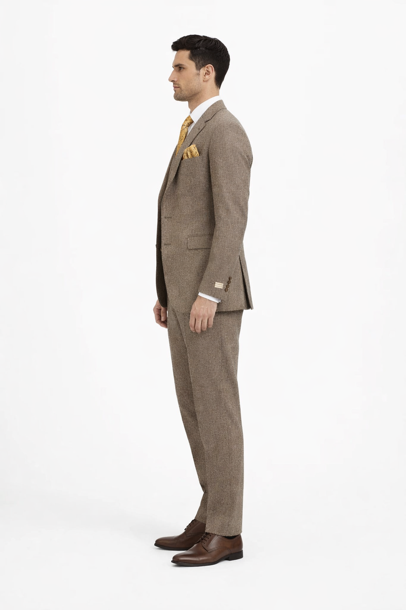 1930s Fashion Tweed ~ Herringbone Pattern  - Mens 1930 Suit -  1930s Tuxedo - Flap Pocket - Brown Suit