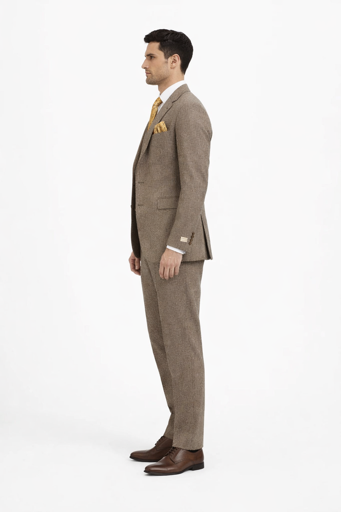 1930s Fashion Tweed ~ Herringbone Pattern  - Mens 1930 Suit -  1930s Tuxedo - Flap Pocket - Brown Suit