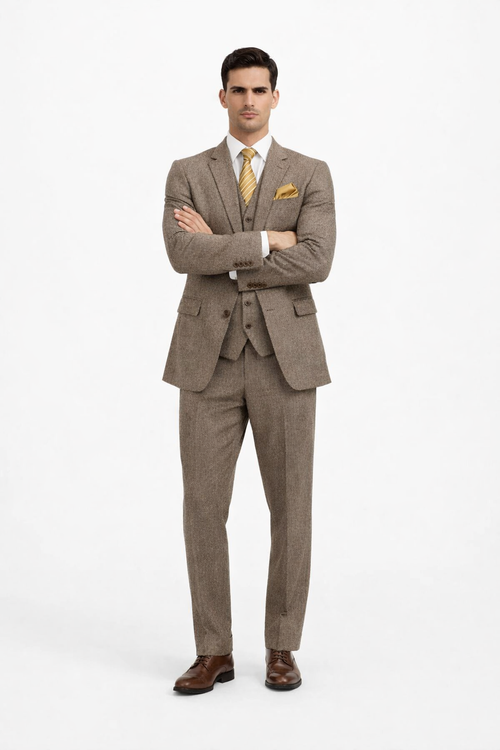 1930s Fashion Tweed ~ Herringbone Pattern  - Mens 1930 Suit -  1930s Tuxedo - Flap Pocket - Brown Suit