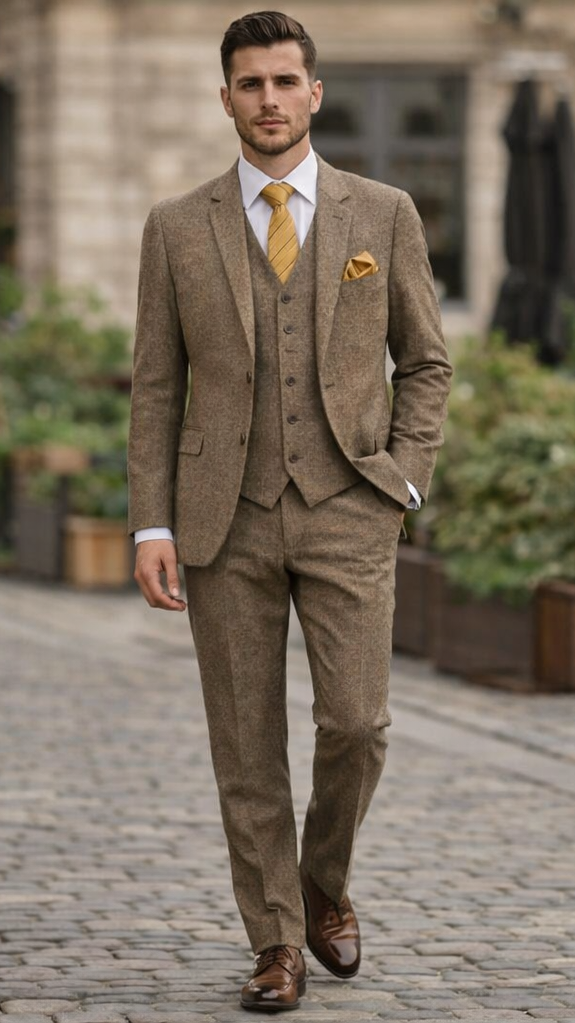 1930s Fashion Tweed ~ Herringbone Pattern  - Mens 1930 Suit -  1930s Tuxedo - Flap Pocket - Brown Suit