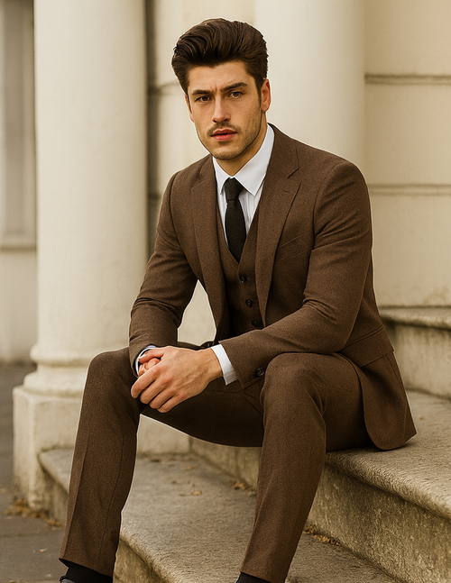 1930s Fashion Tweed ~ Herringbone Pattern  - Modern Fit Suit -  1930s Tuxedo - Brown Suit