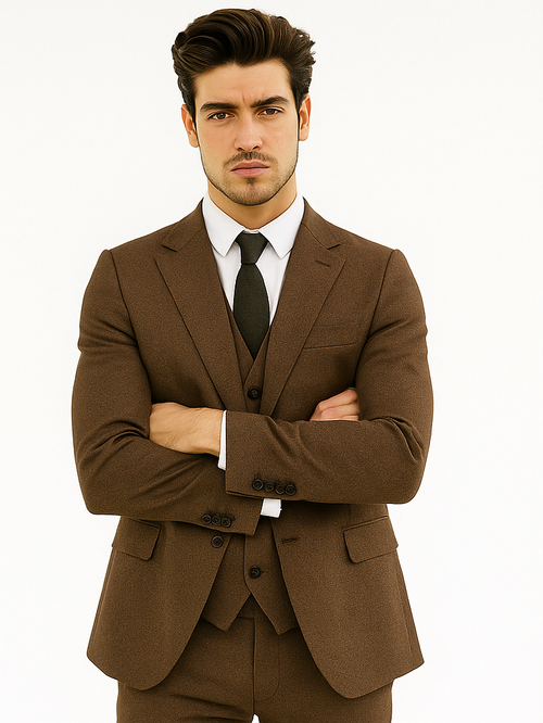 1930s Fashion Tweed ~ Herringbone Pattern  - Modern Fit Suit -  1930s Tuxedo - Brown Suit