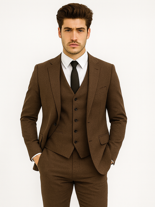 1930s Fashion Tweed ~ Herringbone Pattern  - Modern Fit Suit -  1930s Tuxedo - Brown Suit