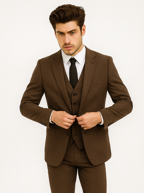 1930s Fashion Tweed ~ Herringbone Pattern  - Modern Fit Suit -  1930s Tuxedo - Brown Suit