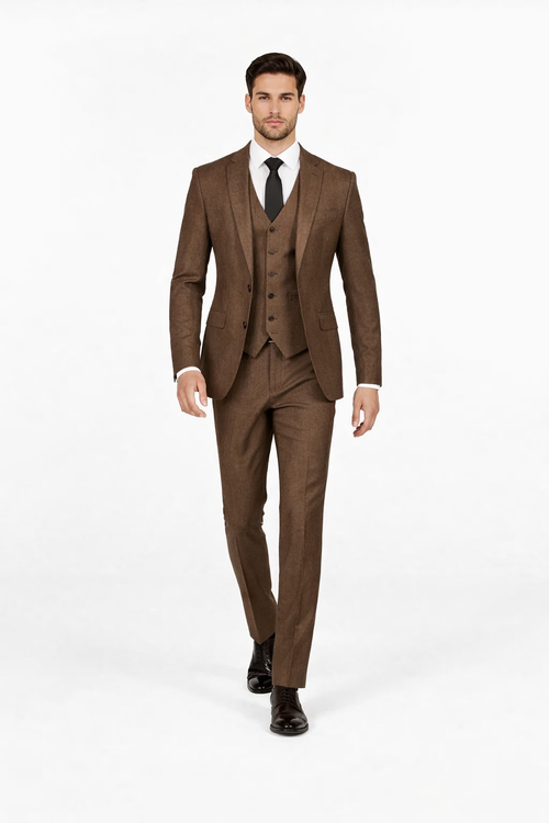 1930s Fashion Tweed ~ Herringbone Pattern  - Modern Fit Suit -  1930s Tuxedo - Brown Suit