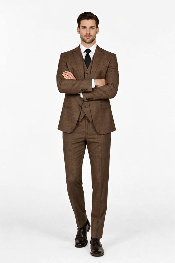 1930s Fashion Tweed ~ Herringbone Pattern  - Modern Fit Suit -  1930s Tuxedo - Brown Suit