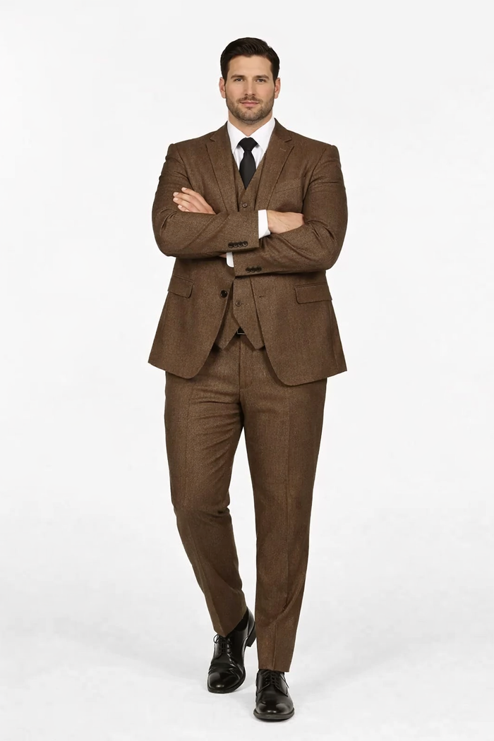 1930s Fashion Tweed ~ Herringbone Pattern  - Modern Fit Suit -  1930s Tuxedo - Brown Suit