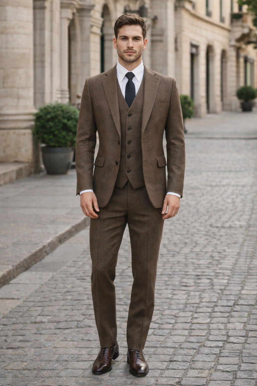 1930s Fashion Tweed ~ Herringbone Pattern  - Modern Fit Suit -  1930s Tuxedo - Brown Suit