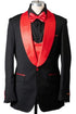 1 Button Shawl Lapel Tuxedo With Vest Black/Red