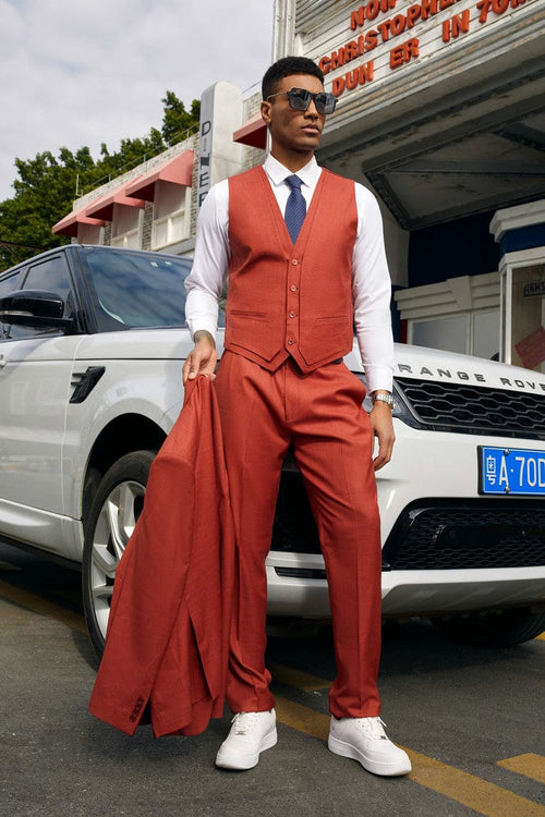 Mens Stacy Adams Suit -Stacy Adams Suit Men's Fancy Two-Button Vested Suit in Rust