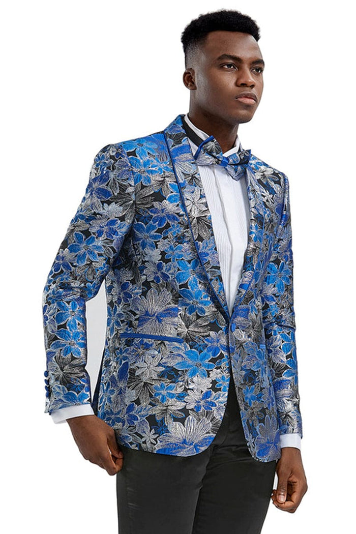 Royal Blue & Black Men's Slim Fit Paisley Prom 2026 Tuxedo Jacket