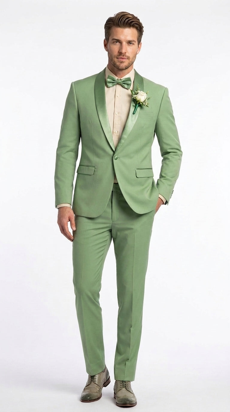 Mens Sage Green Wedding Tuxedo, Shawl Lapel Formal Groom Prom Tuxedo Suit