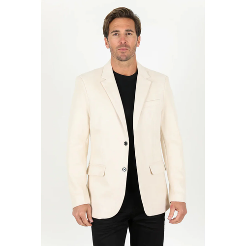 Mens Double Button Faux Suede Blazer - Off White