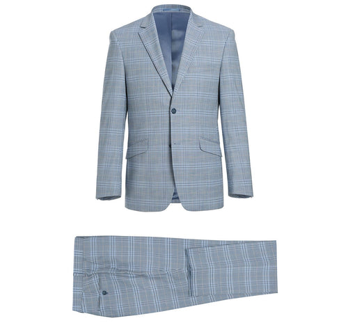 293-3 Men's 2-Piece Slim Fit Notch Lapel Stretch Windowpane Suit