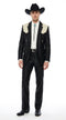 Men's Black Western Suit with White Shoulder Yoke – 2 Piece Cowboy Wedding Suit & Western Blazer with Matching Dress Pants