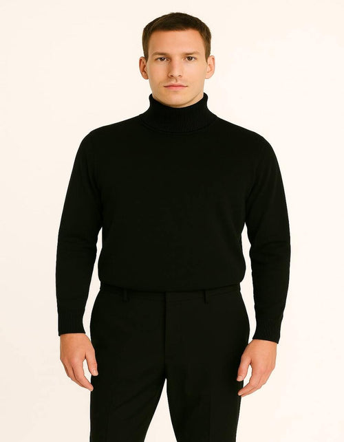 Men's Black Turtleneck Sweater â€“ Classic Slim Fit Knit Pullover for Winter Layering