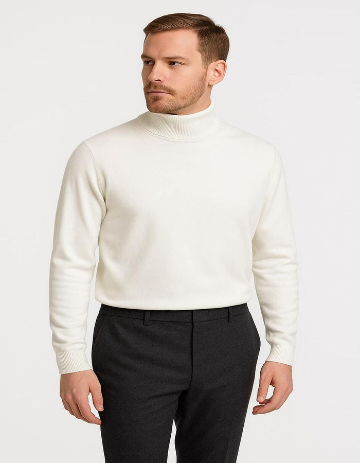 Men's Ivory Turtleneck Sweater â€“ Classic Slim Fit Knit Pullover for Winter Elegance - Cream