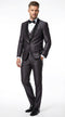 Menâ€™s Shiny Sateen Charcoal Gray Tuxedo 3 Piece Suit with Black Shawl Lapel | Formal Wedding Prom Suit Sharkskin