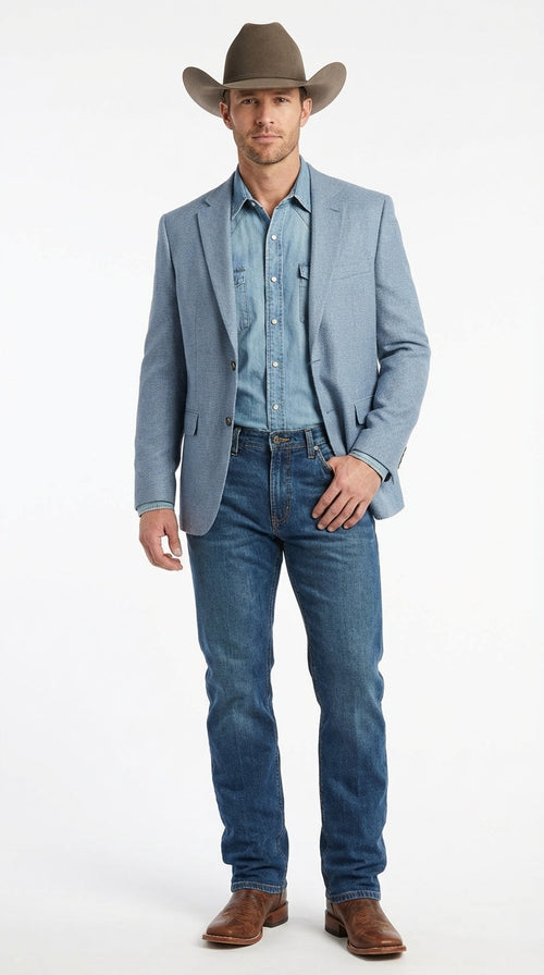Mens Rugby Teal Baby Sky Western Blazer – Cowboy Style Casual Sport Coat for Men Classic Western Jacket in Light Blue Color