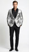 Men’s Shiny Silver Blazer with Black Lapel – Luxury Metallic Formal Jacket for Party, Evening and Special Events