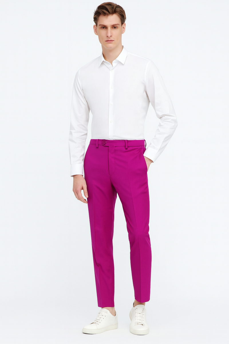 Mens Fuchsia Dress Pants - Slim Fit Stylish Formal Trousers for Parties in Hot Pink Color