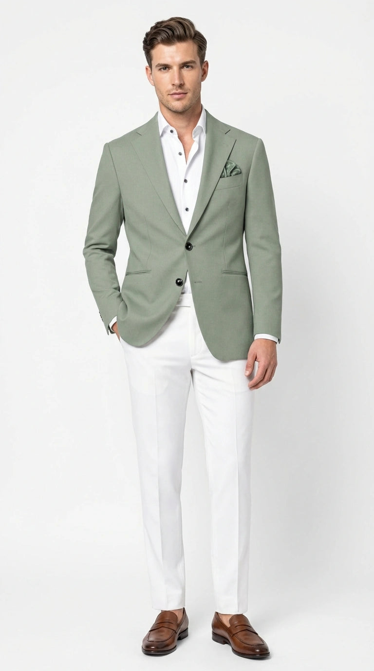 Men’s Sage Green Blazer – Two Button Notch Lapel Formal Jacket for Wedding, Summer and Party Wear in Light Green Sport Jacket