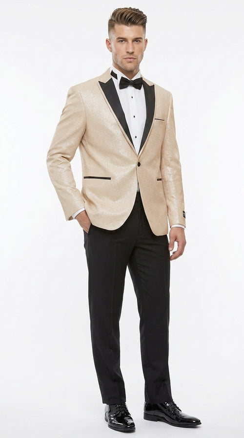 Men's Gold Blazer with Black Lapel – Elegant Gold Formal Blazer Jacket for  Wedding, Prom, Tuxedo in champagne Color