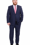 Mix And Match Suits Men's Plaid Pattern Portly Fit Blue Two Button Fully Lined Suit Executive Fit Suit - Mens Portly Suit