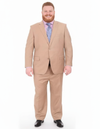 Men's Portly Executive Fit Solid Tan Light Brown Two Button 2 Piece Suit Executive Fit Suit - Mens Portly Suit
