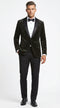 Men’s Black Velvet Dinner Jacket Blazer with Satin Lapel – Formal Evening Tuxedo Style Jacket Polk Dots Pattern + Free bowtie