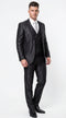 Men’s Black Three Piece Suit – Modern Fit 3PC Formal Suit with Vest for Wedding, Prom and Business Events Sharkskin Shiny Fabric