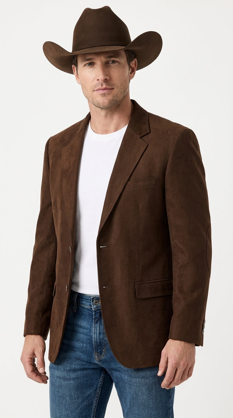 Men’s Brown Suede Western Blazer – Cowboy Sport Coat Jacket for Weddings & Country Wear