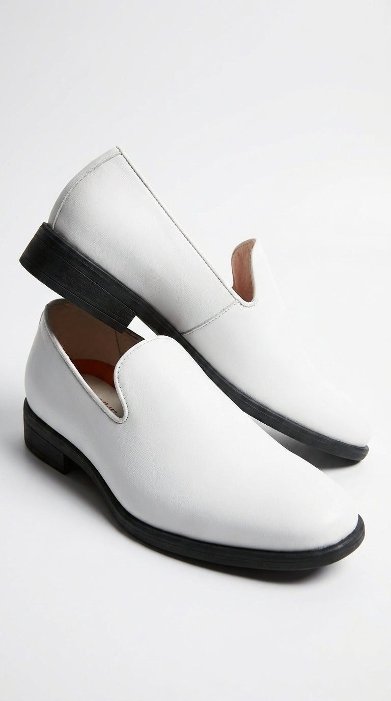 Men’s White Plain Toe Slip On Loafer Dress Shoes – Classic Formal Lightweight Shoes for Wedding, Party and Business Wear