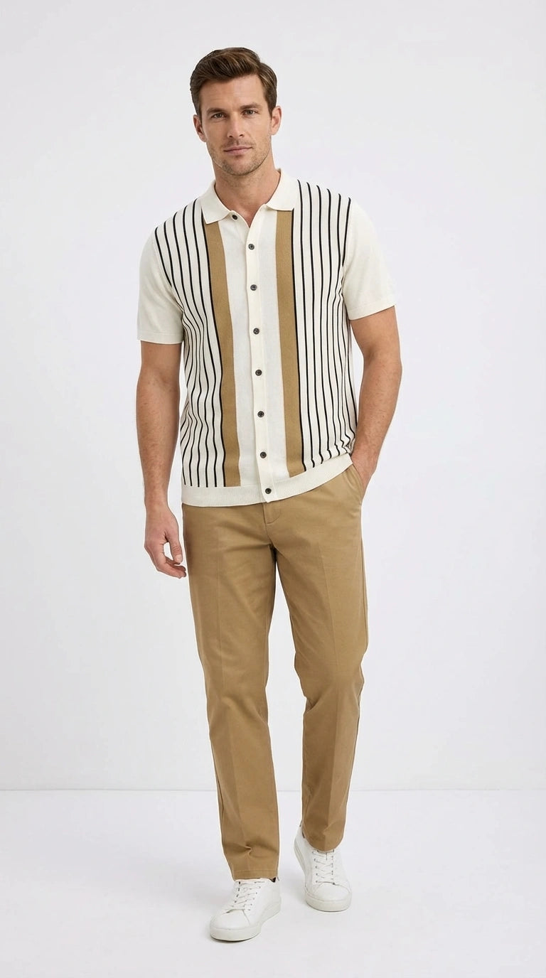Men's Alberto Nardoni Cream and Tan Striped Walking Suit Set | Tan/Cream