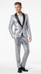 Mens Silver Grey Sequin Tuxedo Suit – Shiny Wedding Suit Set with Black Lapel for Prom, Party, Gala and Formal Evening Wear
