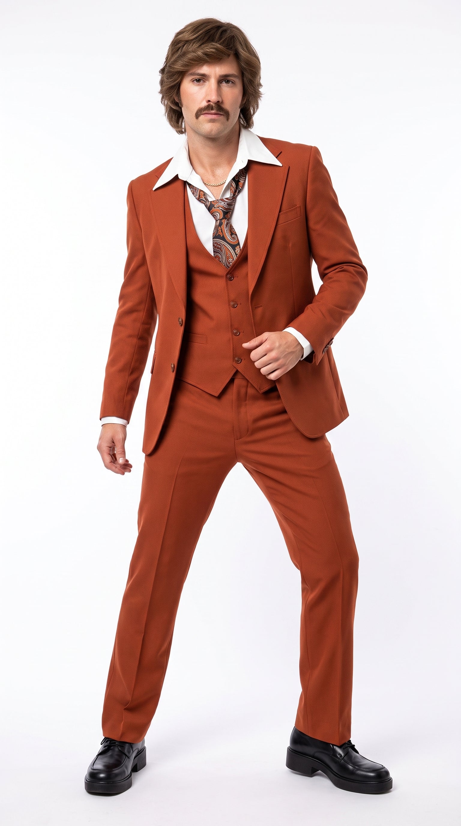 Men’s Burnt Orange 3-Piece Suit – 1970s Disco, Retro Rockabilly, Prom and Party Suit