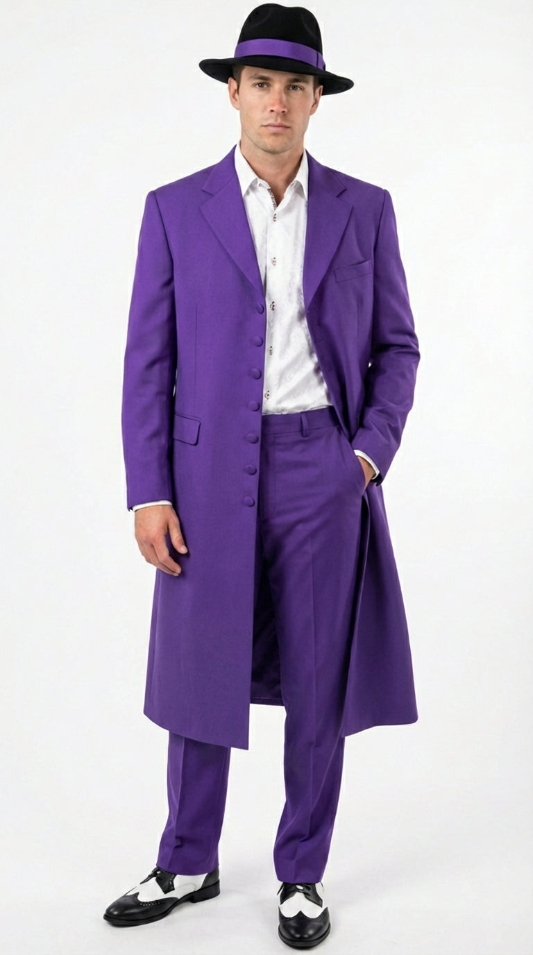 Purple Zoot Suits for Men | Classic Mafia & Gangster Style Long Coat Suit | Vintage 1920s–1940s Formal Outfit